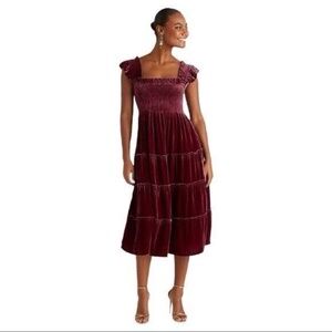 Hill House The Ellie Nap Burgundy Velvet Dress Sz Small